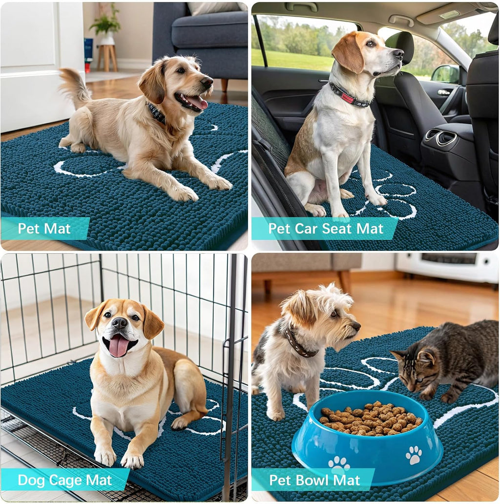 OLANLY Dog Door Mat - Absorbent Non-Slip Mud Mat for Muddy Paws | 70x24, Atlantic Blue, Quick Dry Chenille