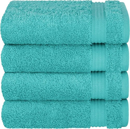 Cotton Paradise Hand Towels - 100% Turkish Cotton, Soft & Absorbent | 4-Piece Turquoise Set