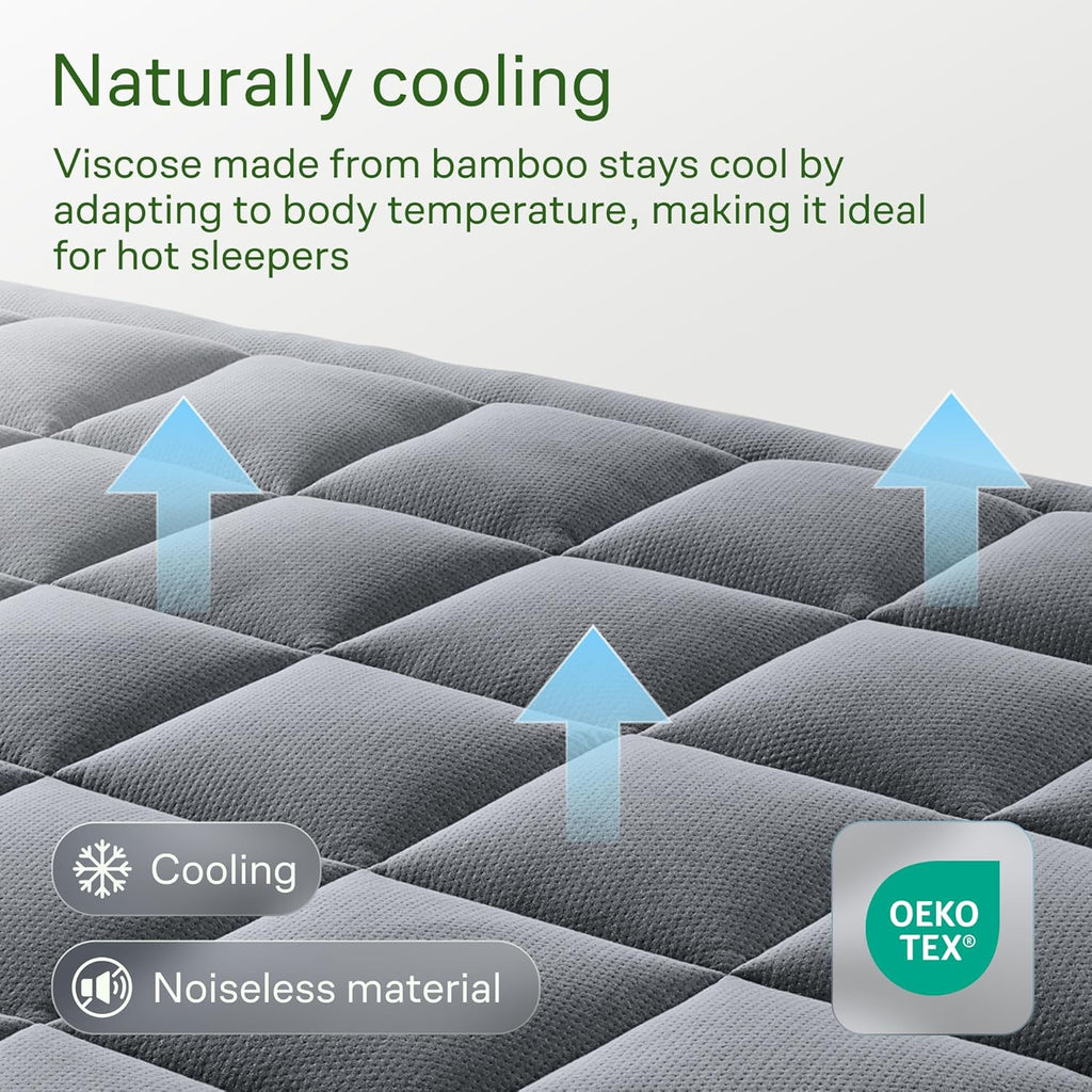 Niagara Sleep Solution Queen RV Size Mattress Topper - Ultra Soft Bamboo Pillow Top for Back Pain Relief | Naturally Cooling, Gray