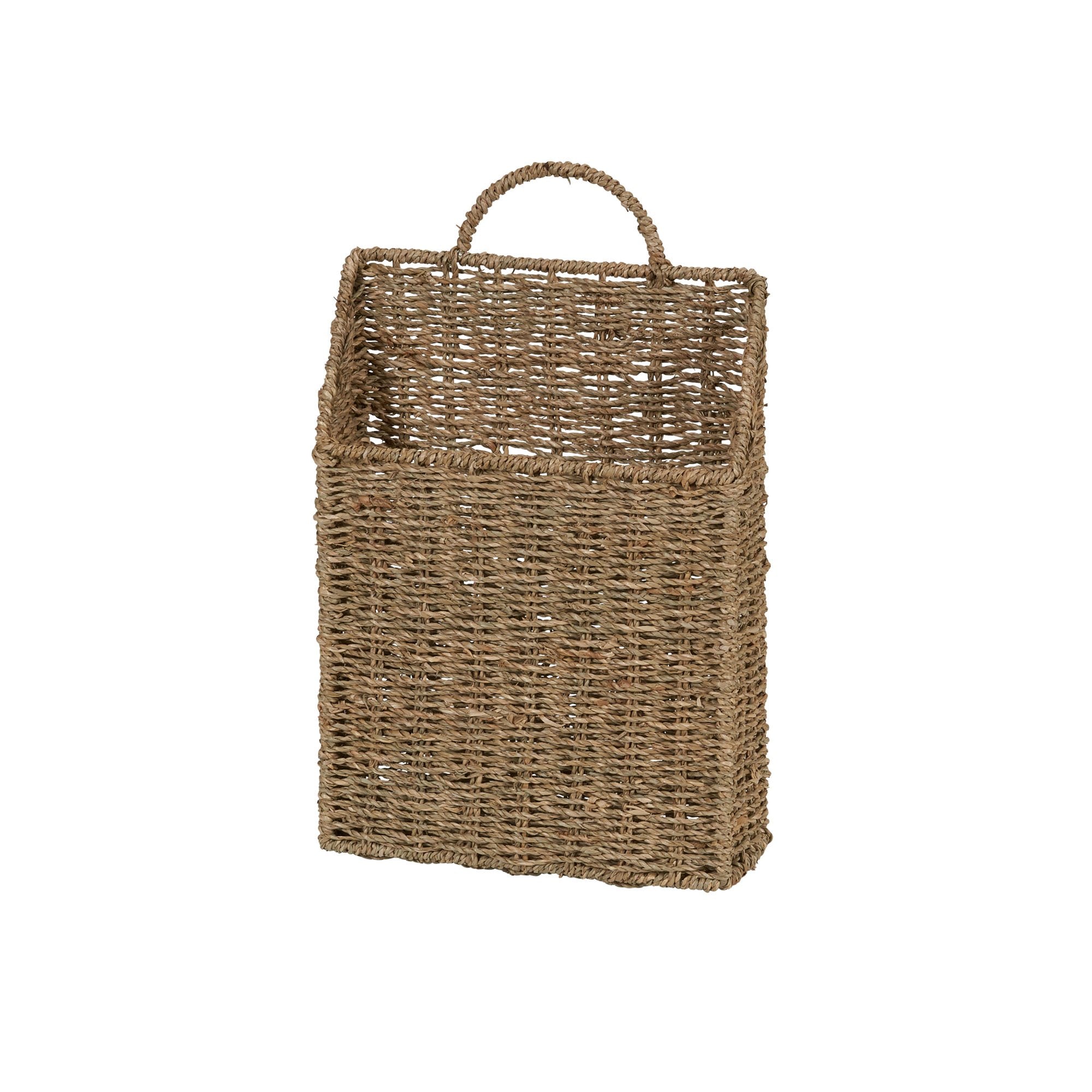 Rectangular Wicker Hanging Baskets, Set of 2, Small and Large, Handwoven Seagrass, Durable Metal Wire Frame, Multipurpose and Contemporary, Perfect for Organizing Newspapers, Mail and More, Natural