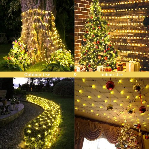 JMEXSUSS 360 LED Christmas Net Lights - Waterproof Connectable 12ft x 5ft Warm White Mesh Lights for Outdoor Bushes