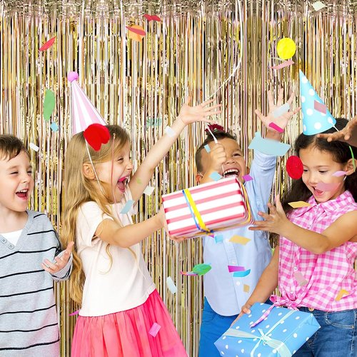 Champagne Gold Foil Curtain Backdrop - 20 Pack 3.2ft x 8.2ft Metallic Tinsel Streamers for Party Decor