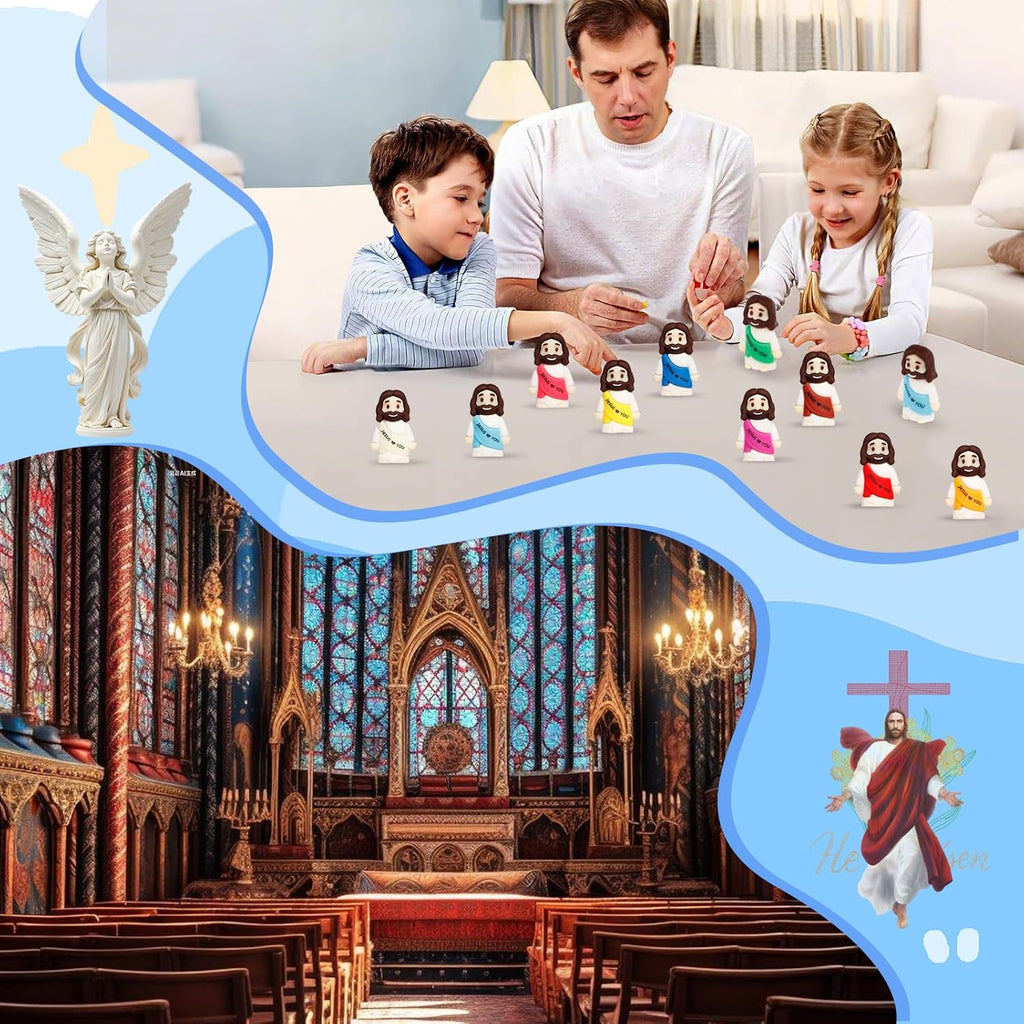 Skiennix 80PCS Mini Jesus Figurines - Colorful Tiny Religious Gifts for Easter Egg Stuffers