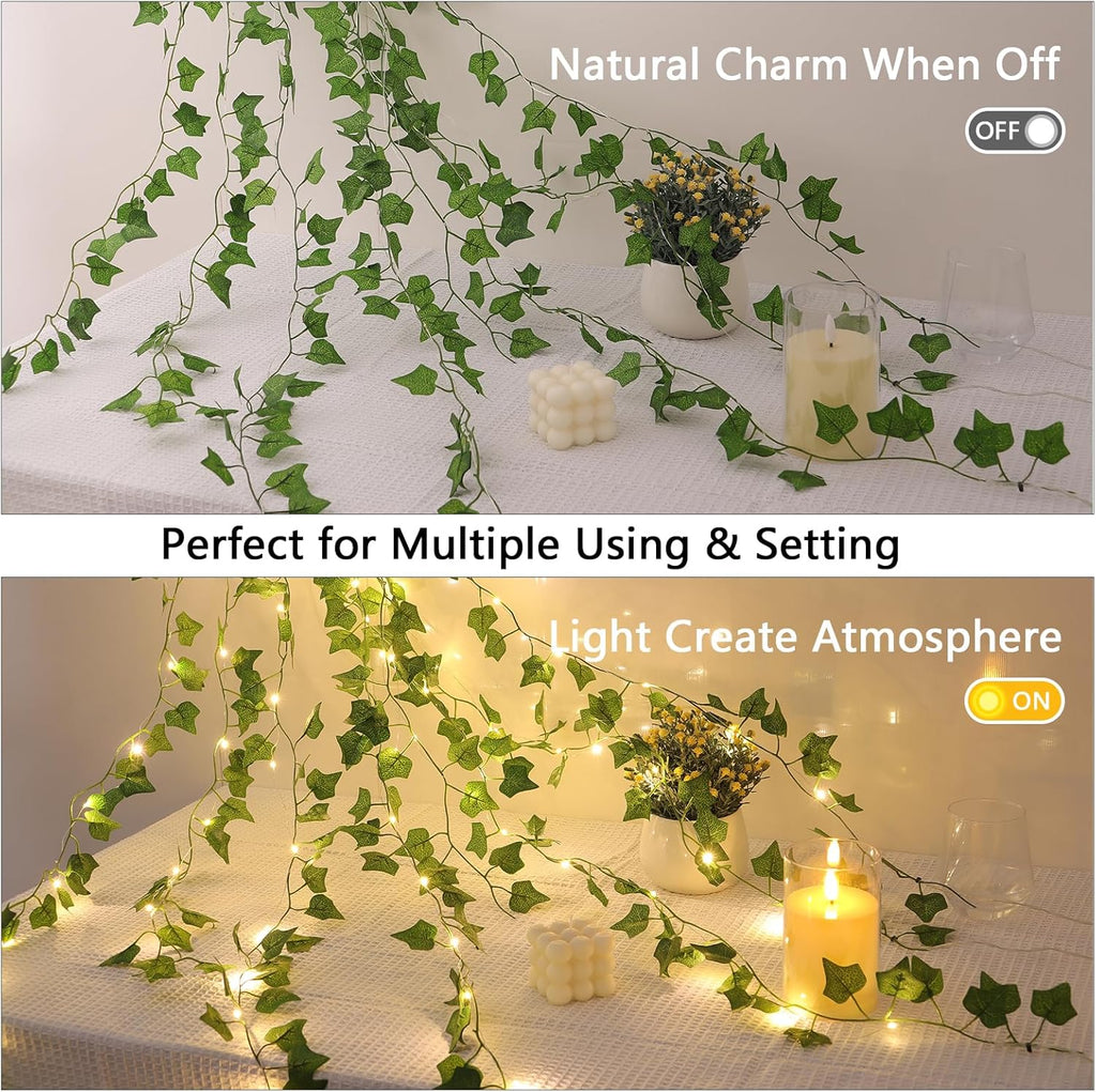 Skiennix 2 Pack LED Vines with Fairy Lights - 6.56ft Battery Operated Ivy String Lights for Home Decor