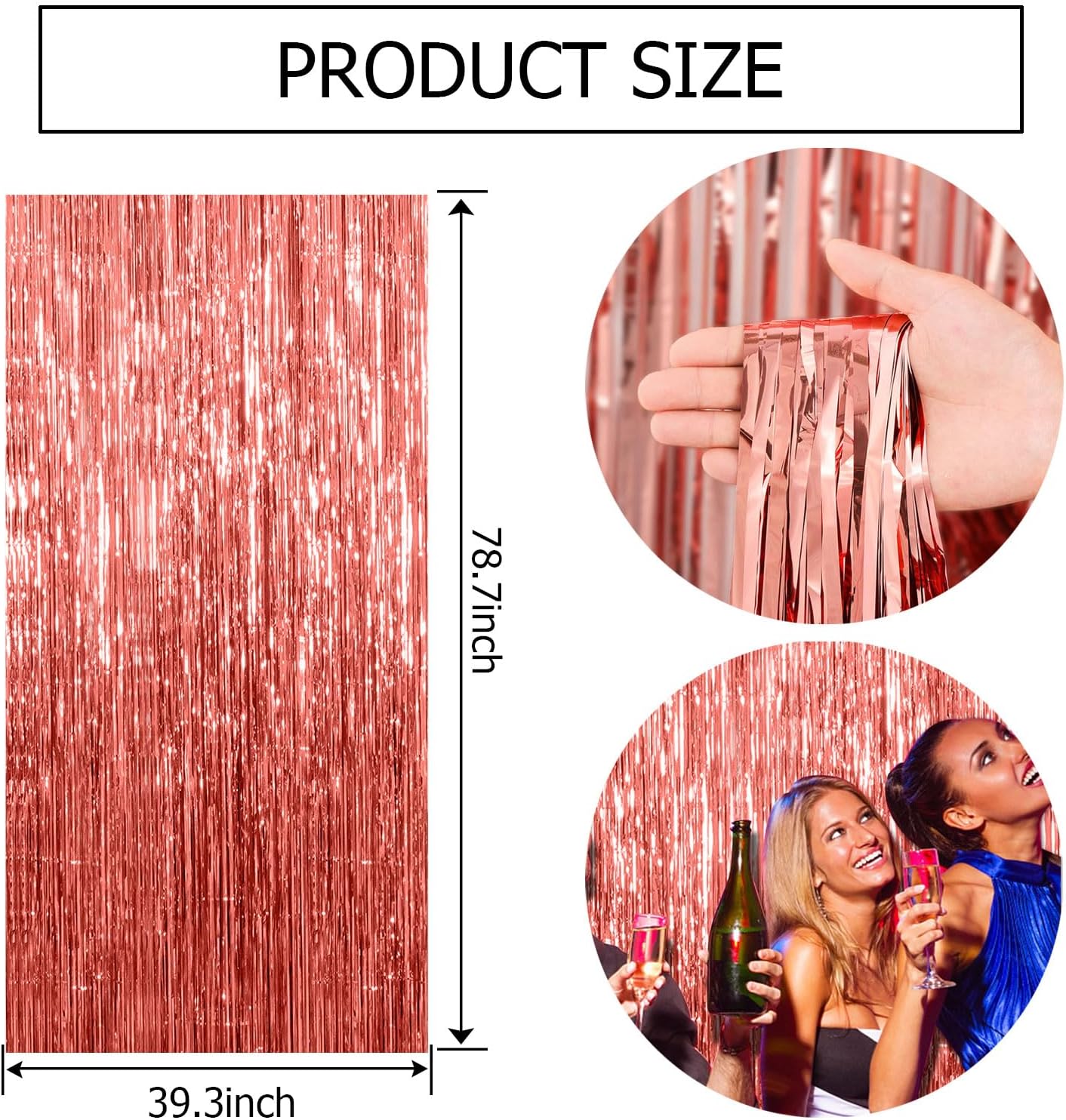 Regine Switzerland Rose Gold Fringe Curtain Backdrop - 5 Pack Metallic Tinsel Streamers for Parties