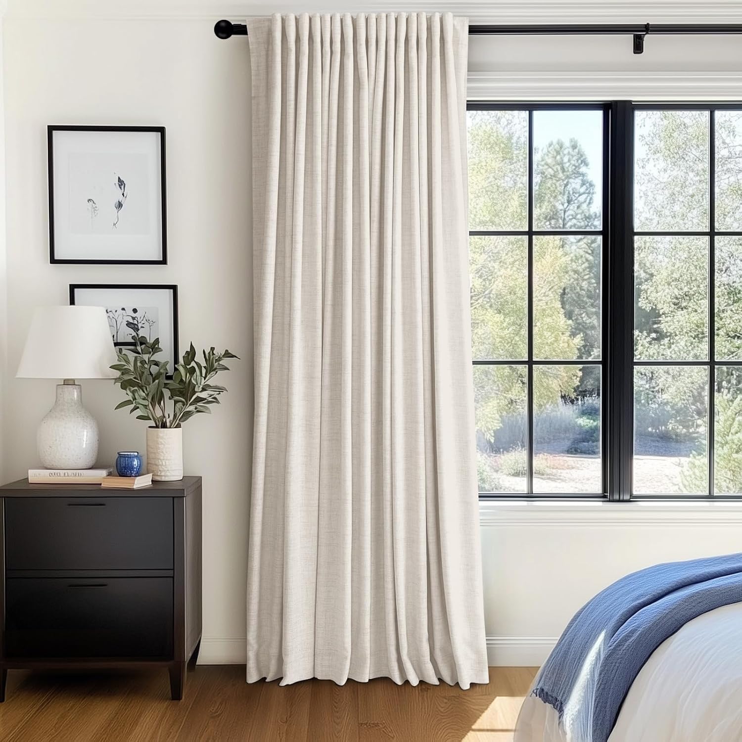 Skiennix 100% Blackout Linen Sliding Door Curtains - Thermal Insulated, 100" W x 84" L, Cream