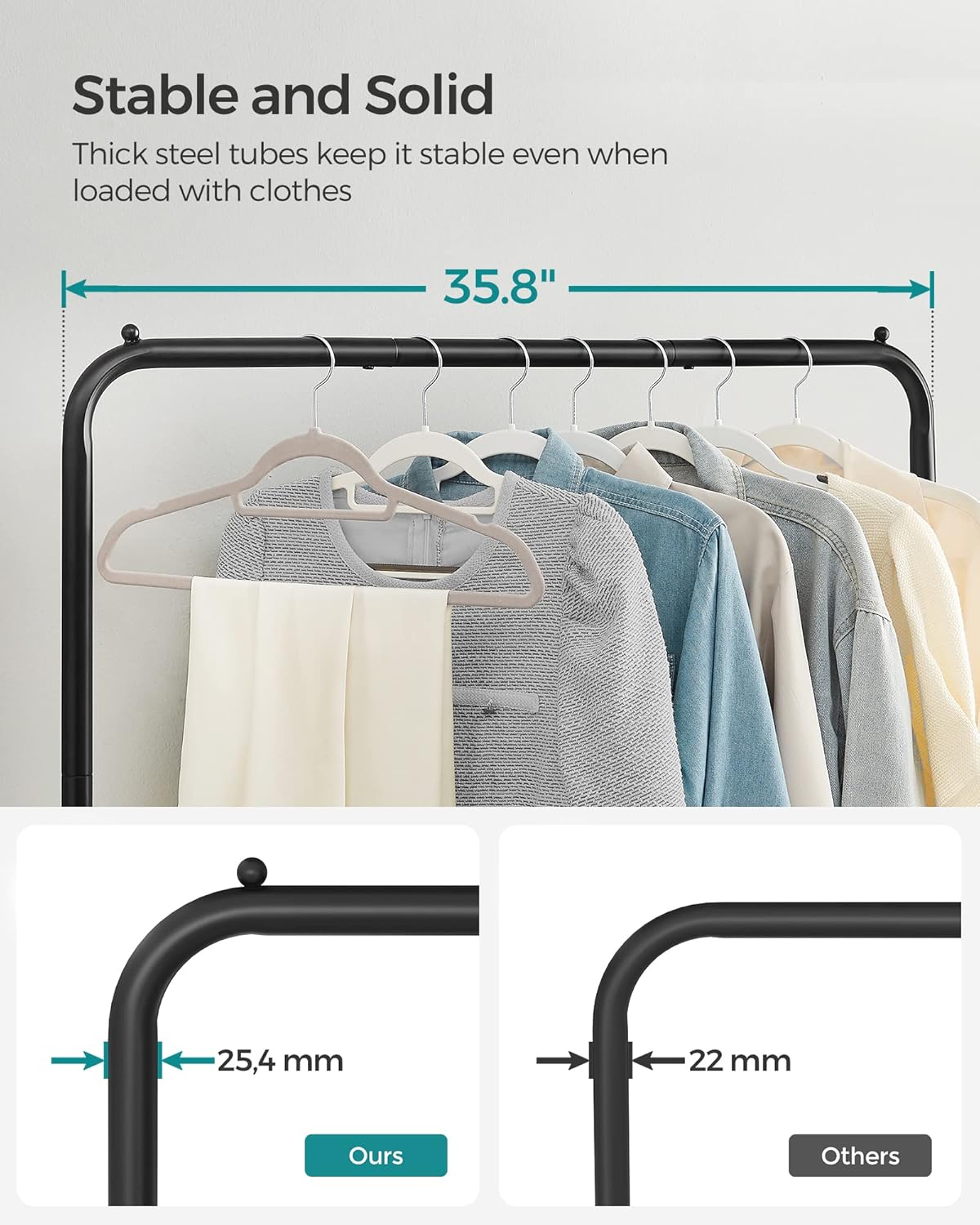 SONGMICS Clothes Rack - Metal Garment Rack with Wheels & Dense Mesh Shelf | 110 lb Capacity, Black