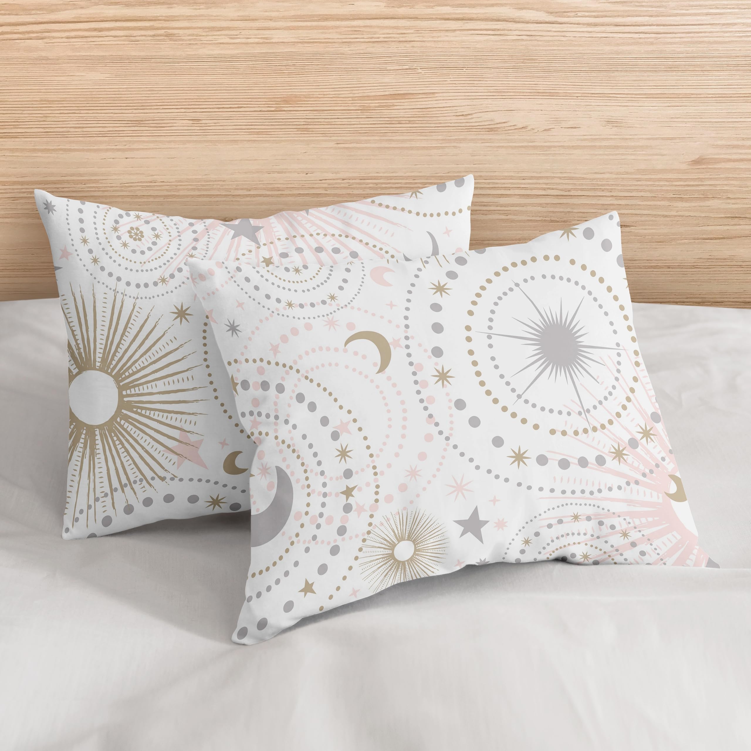 Sweet Jojo Designs Blush Pink, Gold, Grey and White Star and Moon Celestial Girl Full/Queen Kid Childrens Bedding Comforter Set 3 Pieces