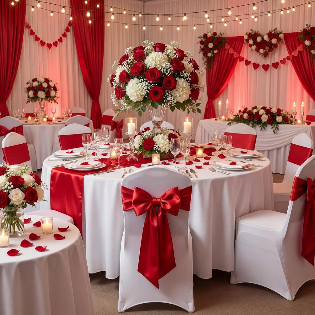 Suncalla Large Red Satin Bow Decorations - 3 Pcs 2 Ft Hanging Wall Decor for Parties & Events
