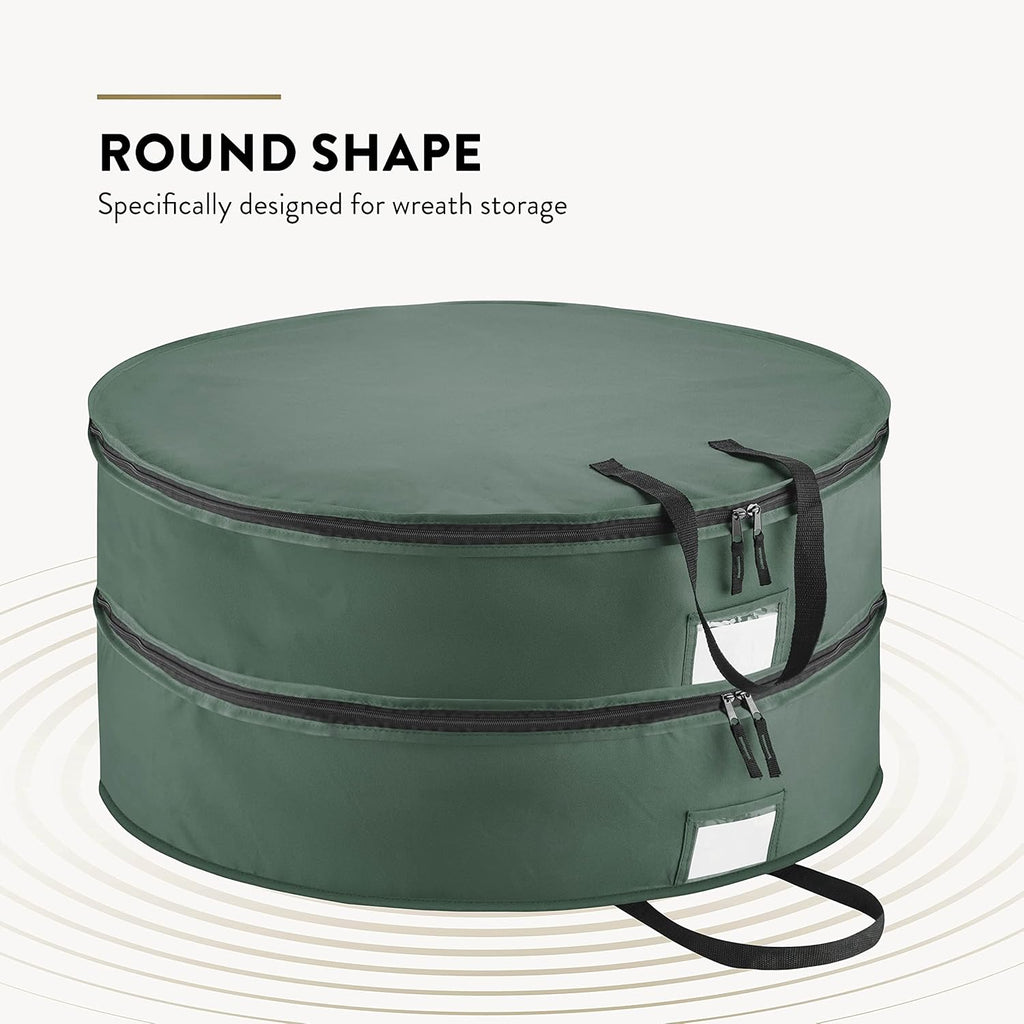 ZOBER Wreath Storage Bag - 36 Inch Capacity for 2 Wreaths | Durable 600D Oxford Fabric - Green