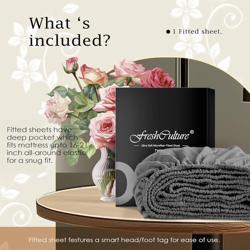 FreshCulture Queen Fitted Sheet - Premium Hotel-Quality Ultra Soft Microfiber in Dark Grey