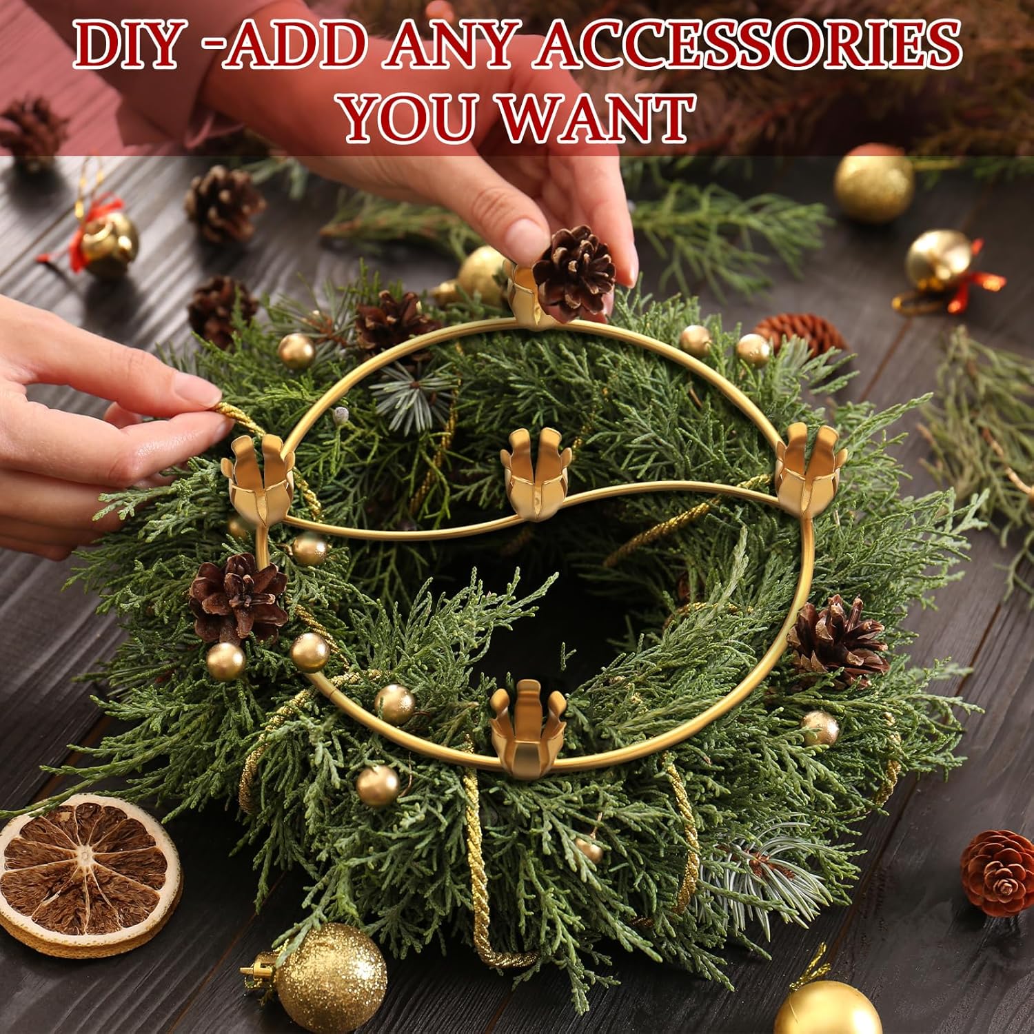 Sliner Christmas Flower Advent Wreath Ring - 5 Candle Holder Metal Centerpiece for Holiday Decor