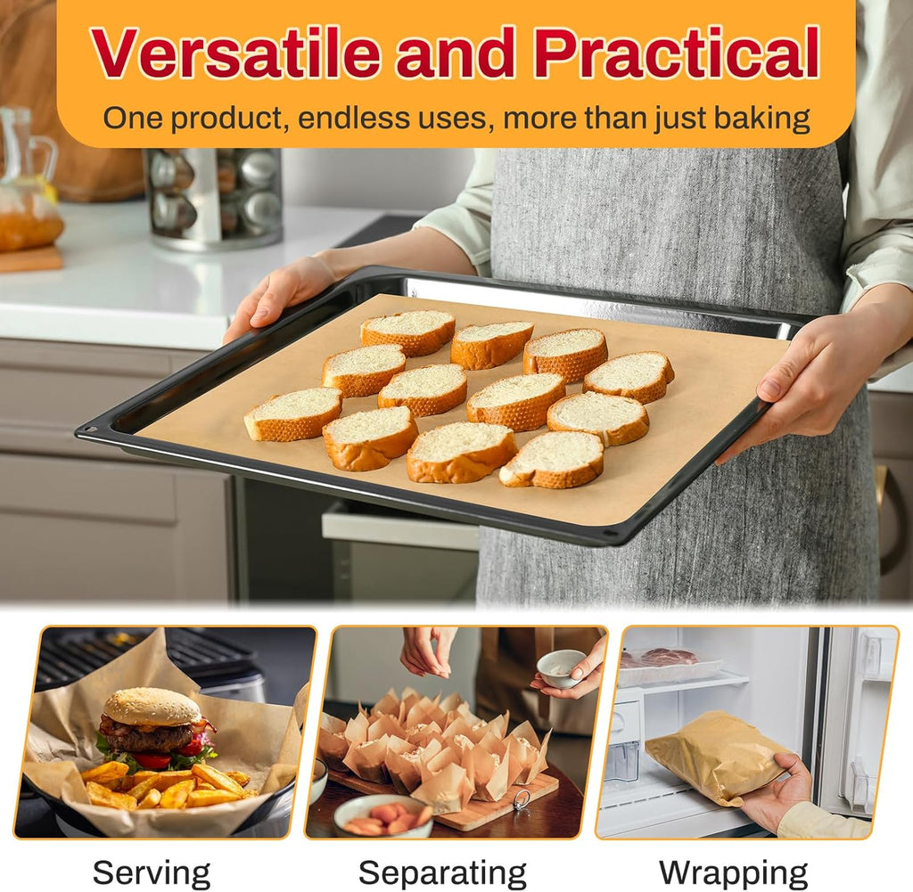 Skiennix Unbleached Parchment Paper Sheets - 200 Pcs, 12x16 Inch, Non-Stick for Baking & Cooking
