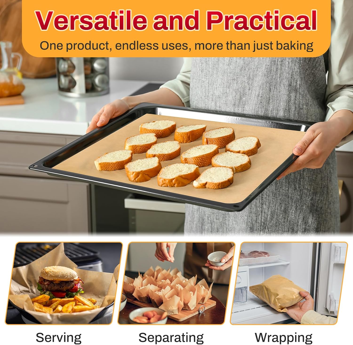 Skiennix Unbleached Parchment Paper Sheets - 200 Pcs, 12x16 Inch, Non-Stick for Baking & Cooking