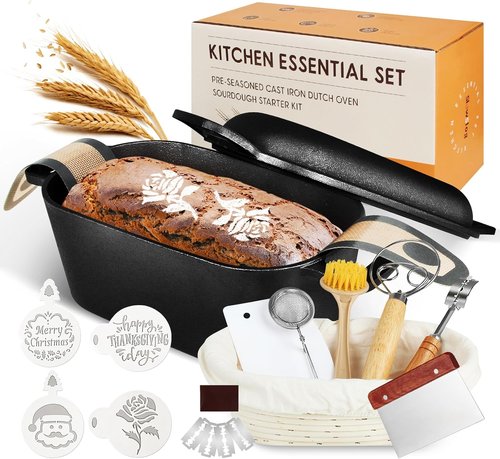 Cast Iron Sourdough Loaf Pan by [Brand Name] - Pre-Seasoned Oval Dutch Oven for Perfect Bread Baking | Ideal for Homemade Sourdough