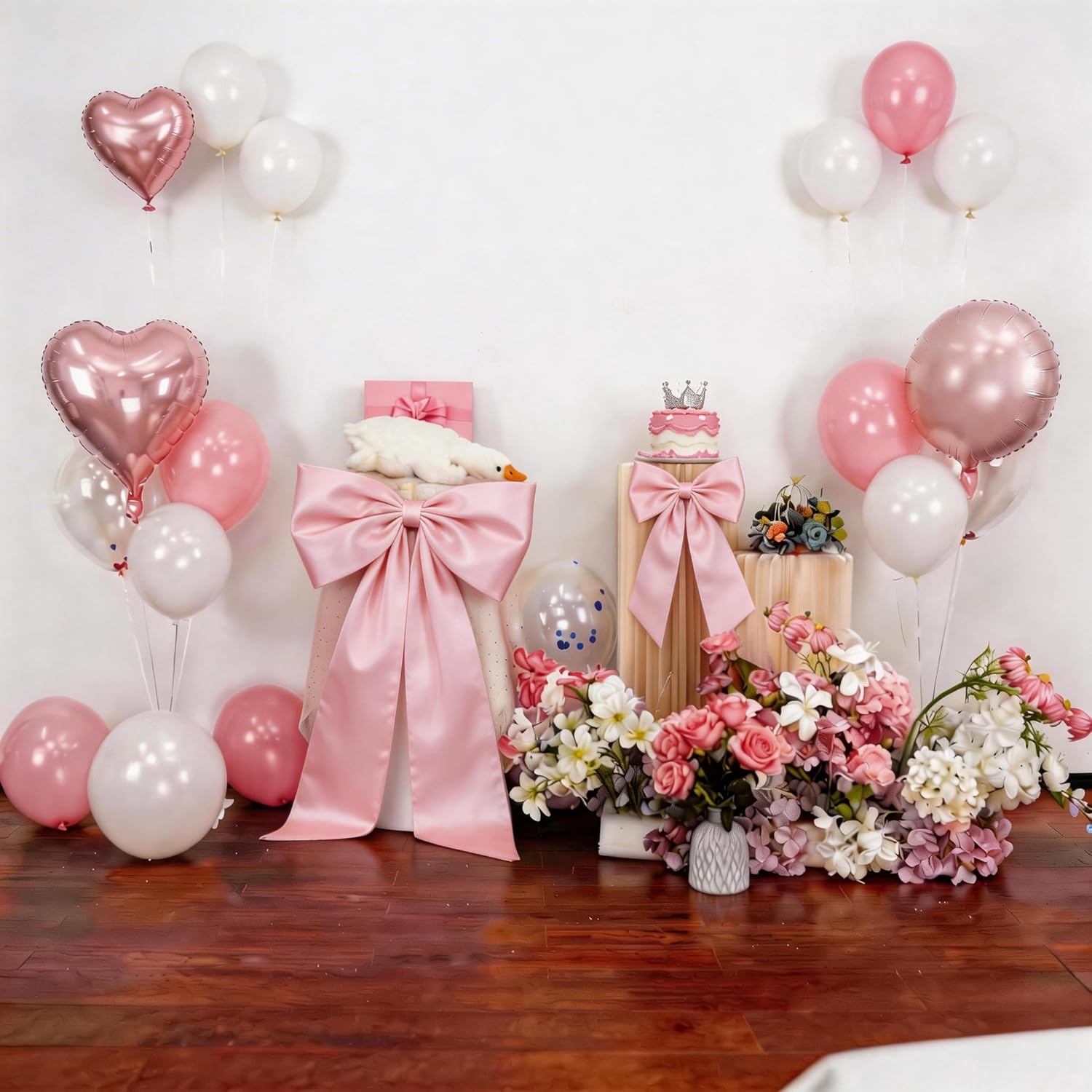 Skiennix Pink Bow Decor - 2 Pack of Large & Small Coquette Wall Backdrop for Valentine's Day & Events