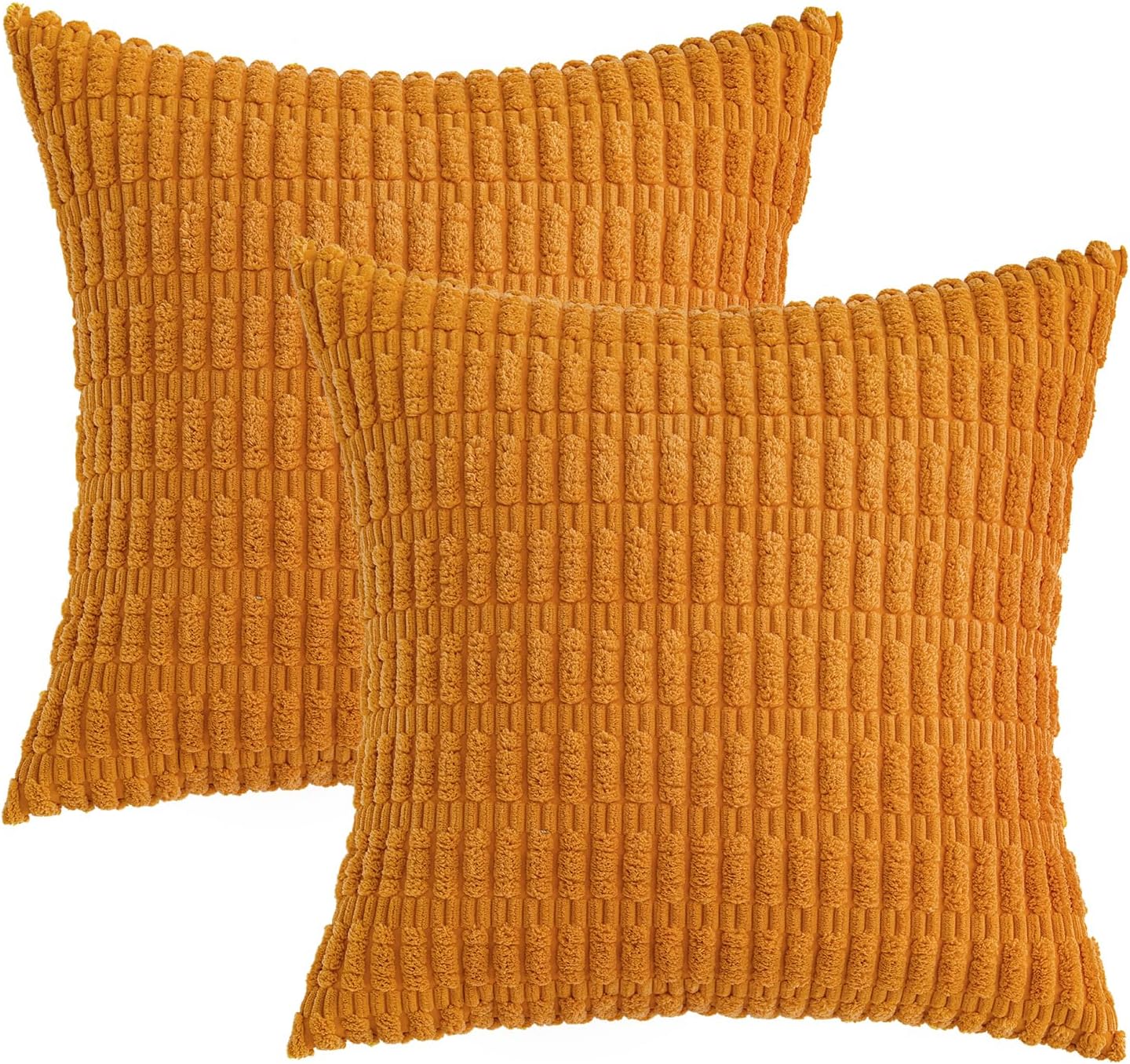 MIULEE Burnt Orange Corduroy Decorative Pillow Covers - Soft Boho Striped 18x18 Inch | Modern Farmhouse Decor