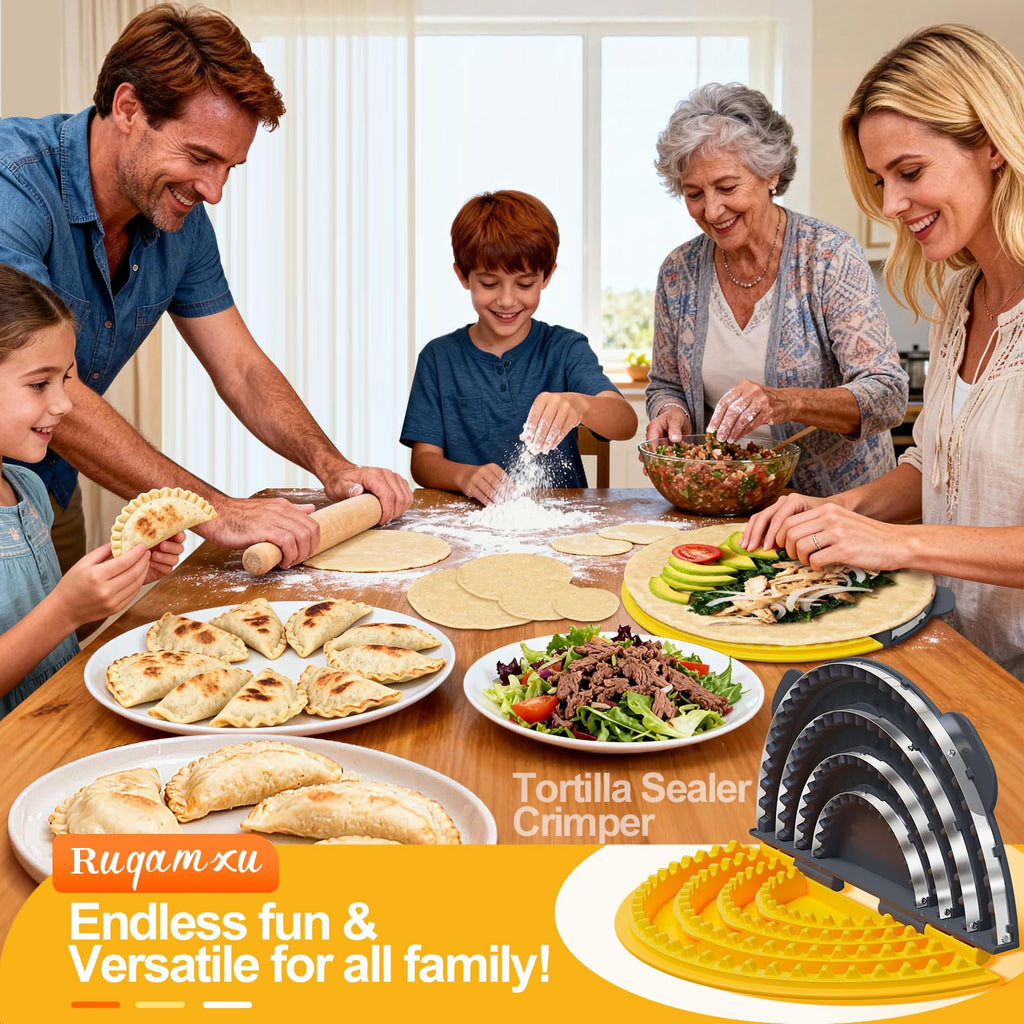 Updated 4-in-1 Tortilla Sealer Crimper, Adjustable 4"+6"+8"+10" Tortilla Press Quesadilla Sealer, Double Leak-Proof Design for Perfect Sealed Burritos, Tacos and Creative DIY Cooking,for Mother's Day