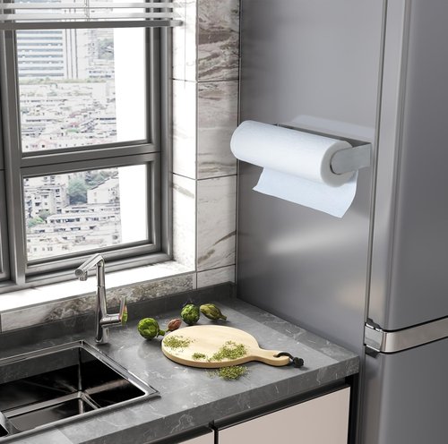 YIGII Magnetic Paper Towel Holder for Fridge, Silver Toilet Roll Holder with Strong Magnets, Multifunctional PaperTowel Rack for RV, Kitchen, Grill, Stainless Steel
