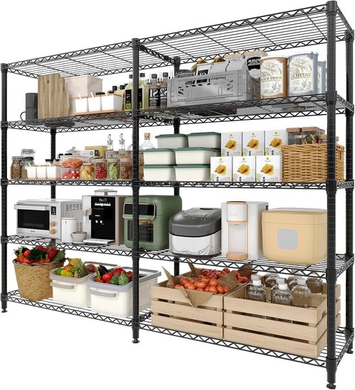5-Tier Metal Shelving Unit by [Brand Name] - Heavy-Duty Wire Storage Shelves for Kitchen & Garage | 70.5" H x 59" W