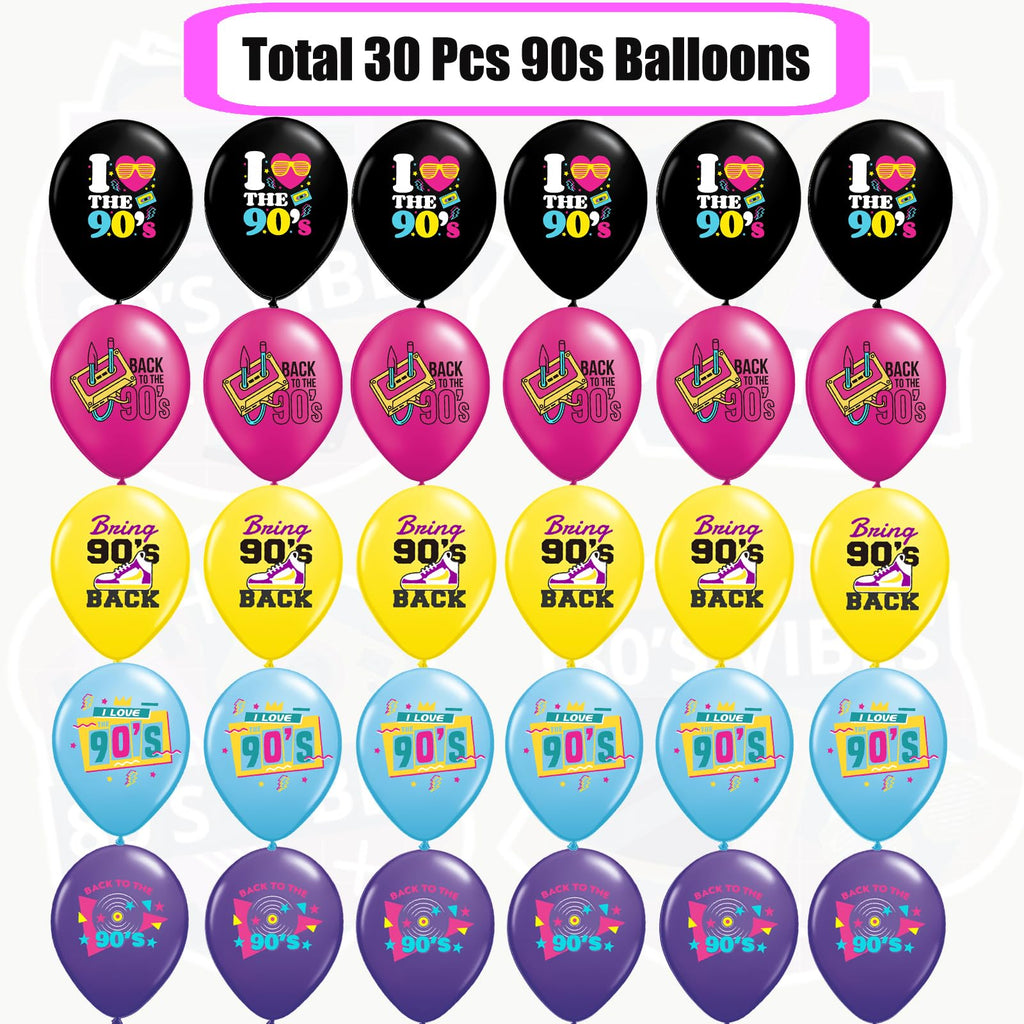 90s Balloons 30 Pcs Back to The 90's Balloon Retro Radio Boombox CD Neon Balloon for 90's Hip Hop, Rock and Roll Party, Throwback Birthday Decor, 90s Party Decorations