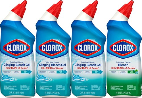 Clorox Toilet Bowl Cleaner with Bleach - Powerful Stain Removal | 24 Ounces, Pack of 4