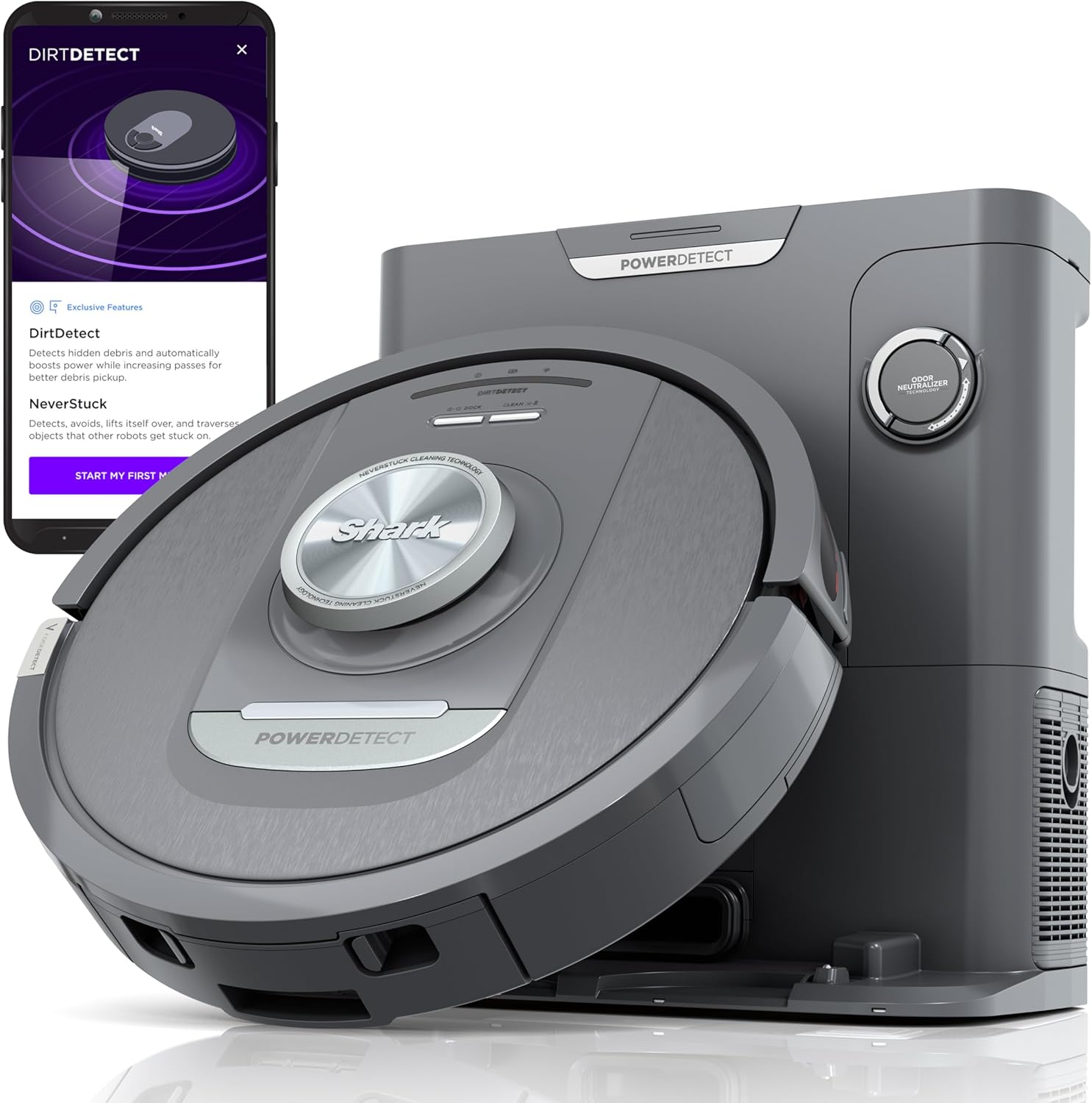 Shark PowerDetect Self-Empty Robot Vacuum - Auto Deep-Clean Carpets & Hard Floors, XL 60-Day HEPA Bagless, Black