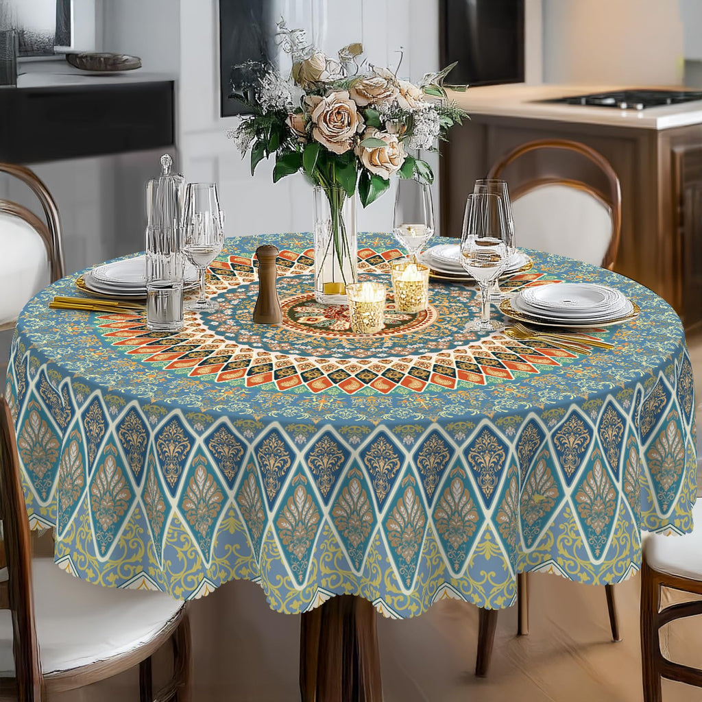 Eikione Bohemia Round Tablecloth,Tablecloth Waterproof and Wrinkle-Free, Boho Table Covers, Summer Decorations for Home 60inch