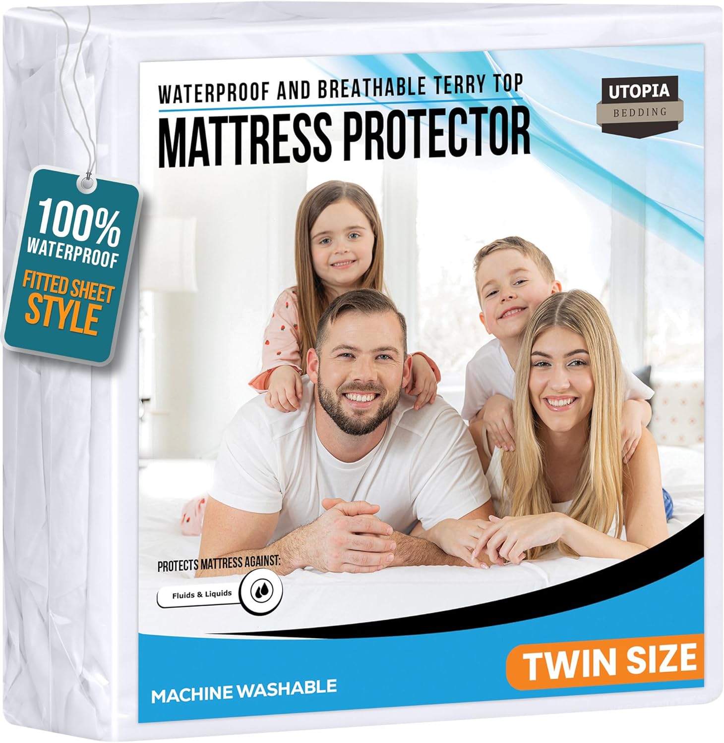 Utopia Bedding Twin Size Mattress Protector - Waterproof Terry Cover with Deep Pockets, Soft & Breathable (White)