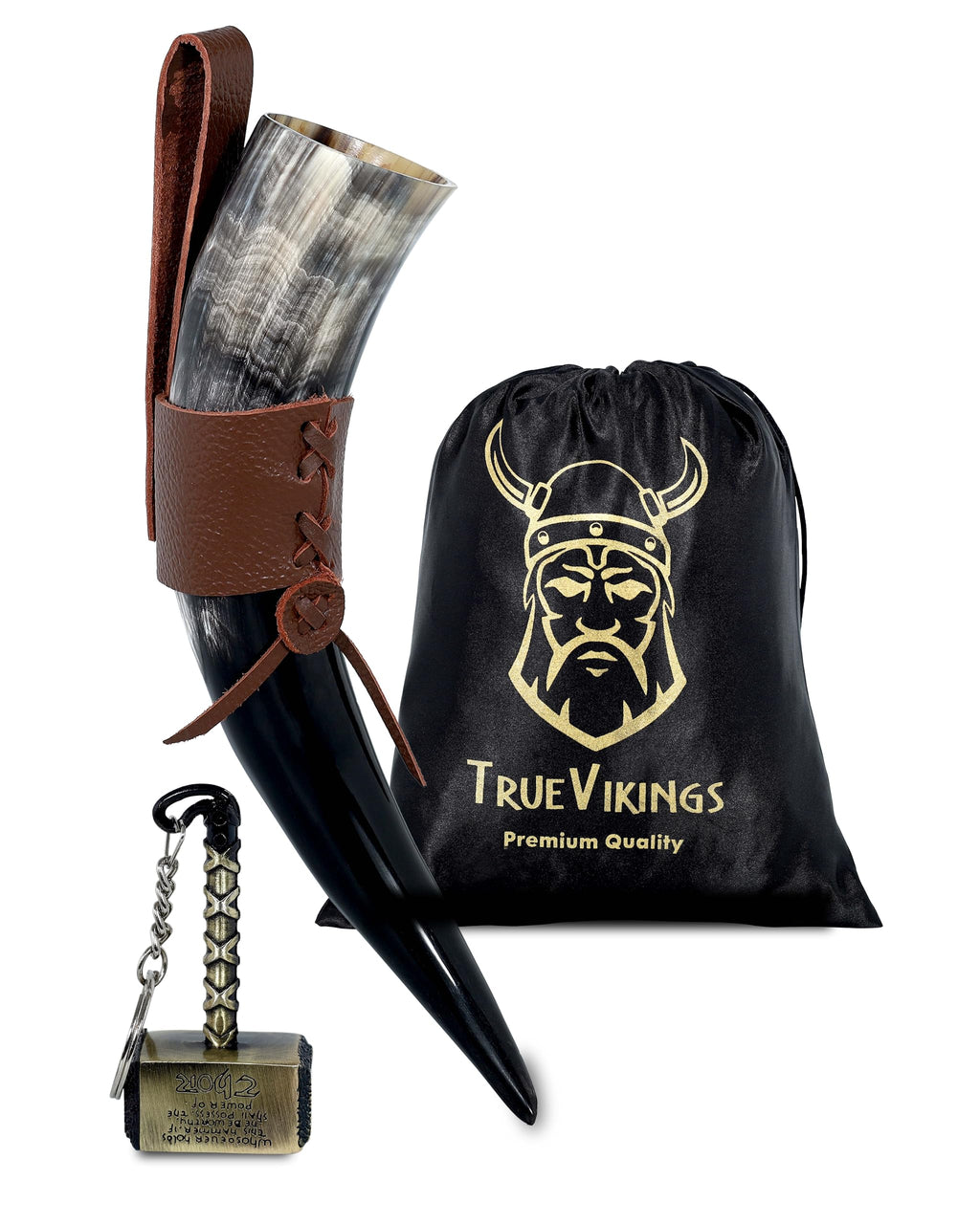 Drinking Horn — 10-12 Inch Viking Gifts for Men & Women | With Thor Bottle Opener & Stand | Handmade & Real Ox Horns | Norse Viking Cup Perfect For Beer, Ale, Mead (12 Oz) (Natural Polished)