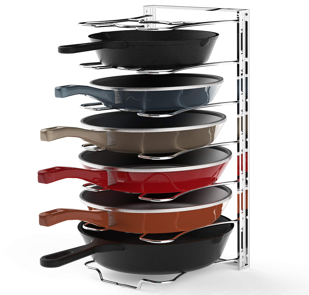 Simple Houseware 7 Adjustable Compartments Pot and Pan Organizer Rack Lid Holder, Chrome