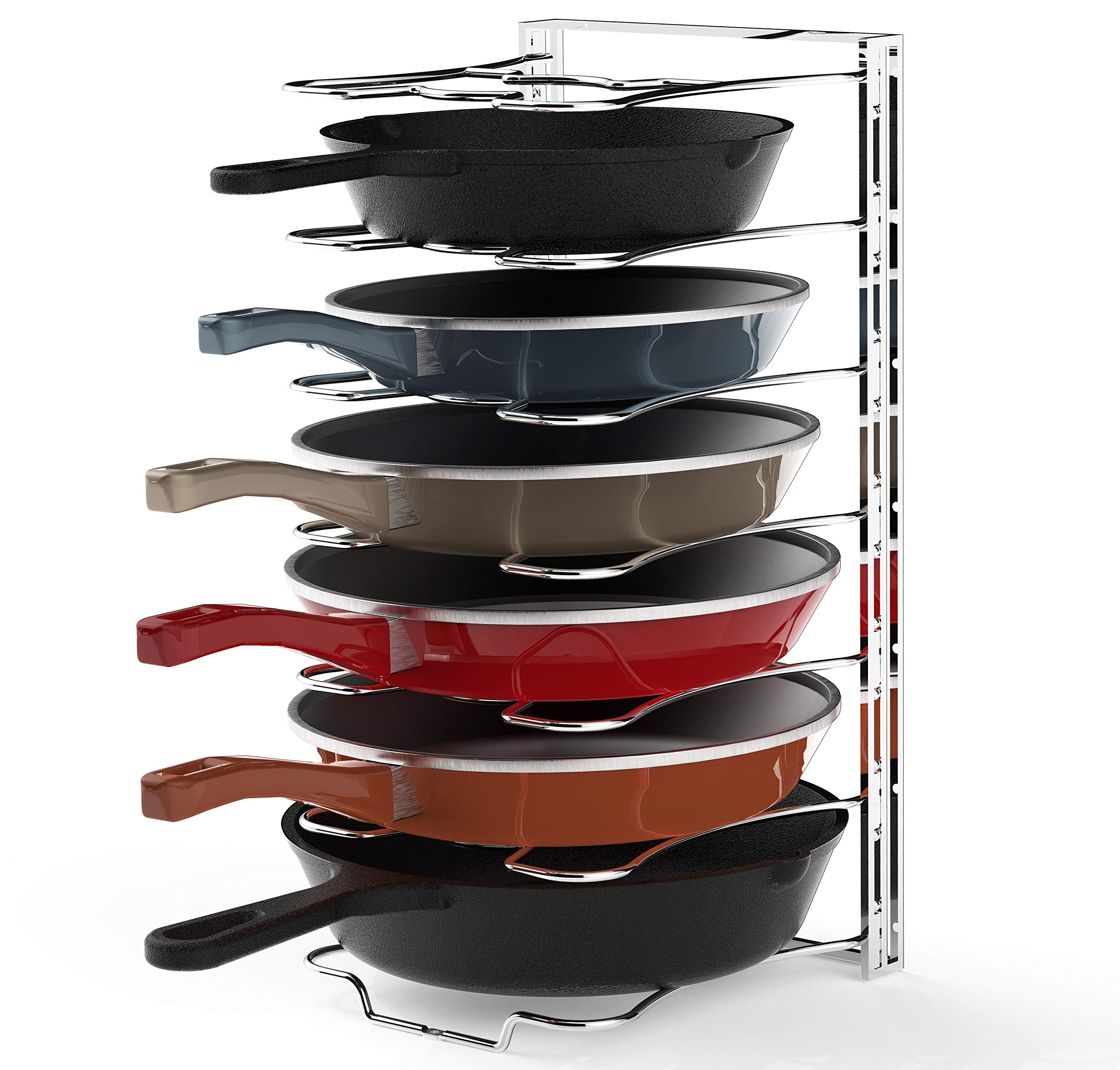 Simple Houseware 7 Adjustable Compartments Pot and Pan Organizer Rack Lid Holder, Chrome