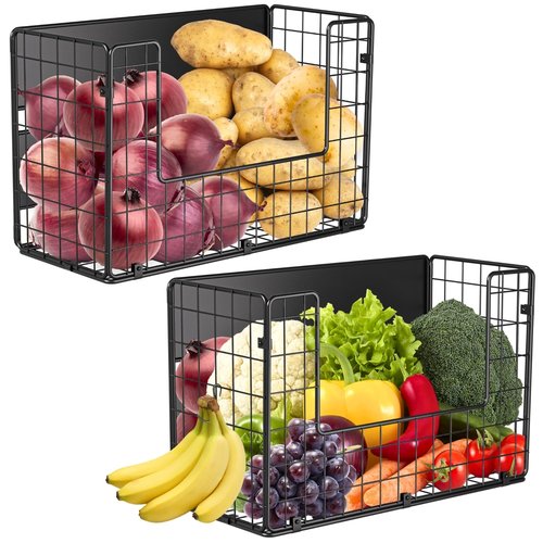 2 Set Magnetic Shelf for Fridge, Fruit Potato & Onion Storage Bins, Pantry Organizers & Storage, Large Container Magnetic Basket for Refrigerator, Kitchen Counter, Cabinet, Magnetic Fridge Organizer