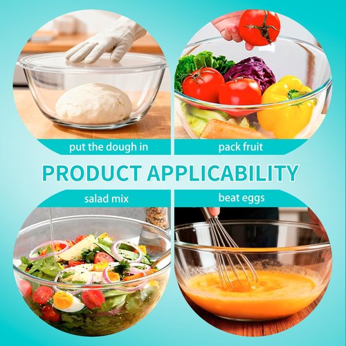 KEUYE Large Glass Bowl For Bread Making,4.7Qt(4500ml),Dishwasher Safe,Glass Bowl For Sourdough Bread Proofing,With Lid