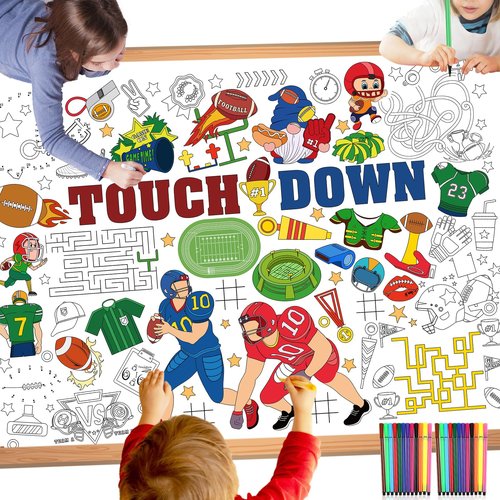HOWAF Football Coloring Poster with 24 (12 Colors) Paint Pens, Touch Down Football Giant Coloring Poster Game Tablecloth Banner for Football Birthday Gift Party Supplies Classroom Art Craft Suppiles