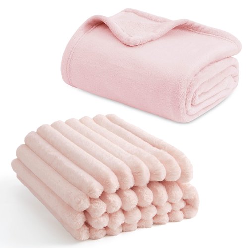 Bedsure Fleece Blanket Queen Blanket&Blankets Queen Size for Bed, Pink, 90x90 Inches