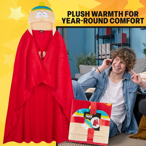 South Park Adult Blanket with Hood, 51x59 in, Fleece Wearable Blanket Loungewear, Warm, Cozy Gifts for Men (Red South Park)