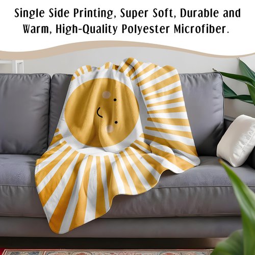 HIWX Boho Sun Kids Blanket, Boho Blankets, Bohemia Yellow Abstract Smily Sunshine Throw Blanket for Kids Girls Boys Nursery Toddler Room Bedroom Home Office Couch Bed Decor, 40x30 Inches