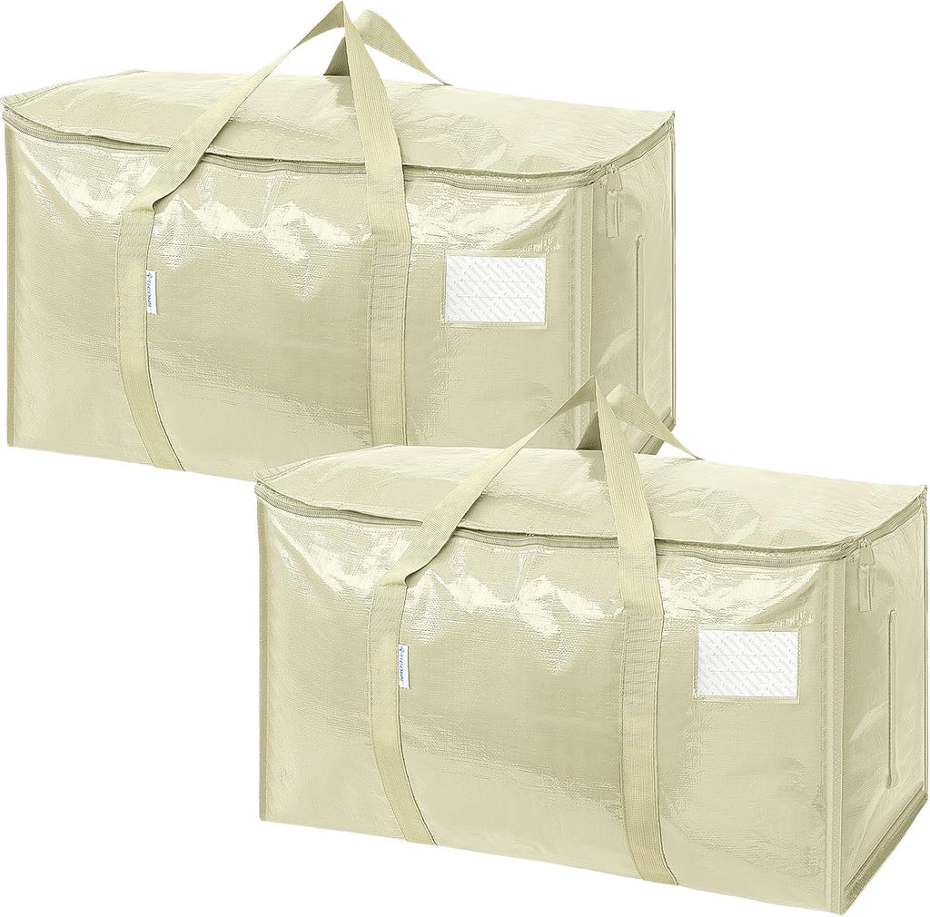 TICONN Extra Large Heavy-Duty Moving Bags - Durable Storage with Zippers & Handles | 2 Pack, Cream