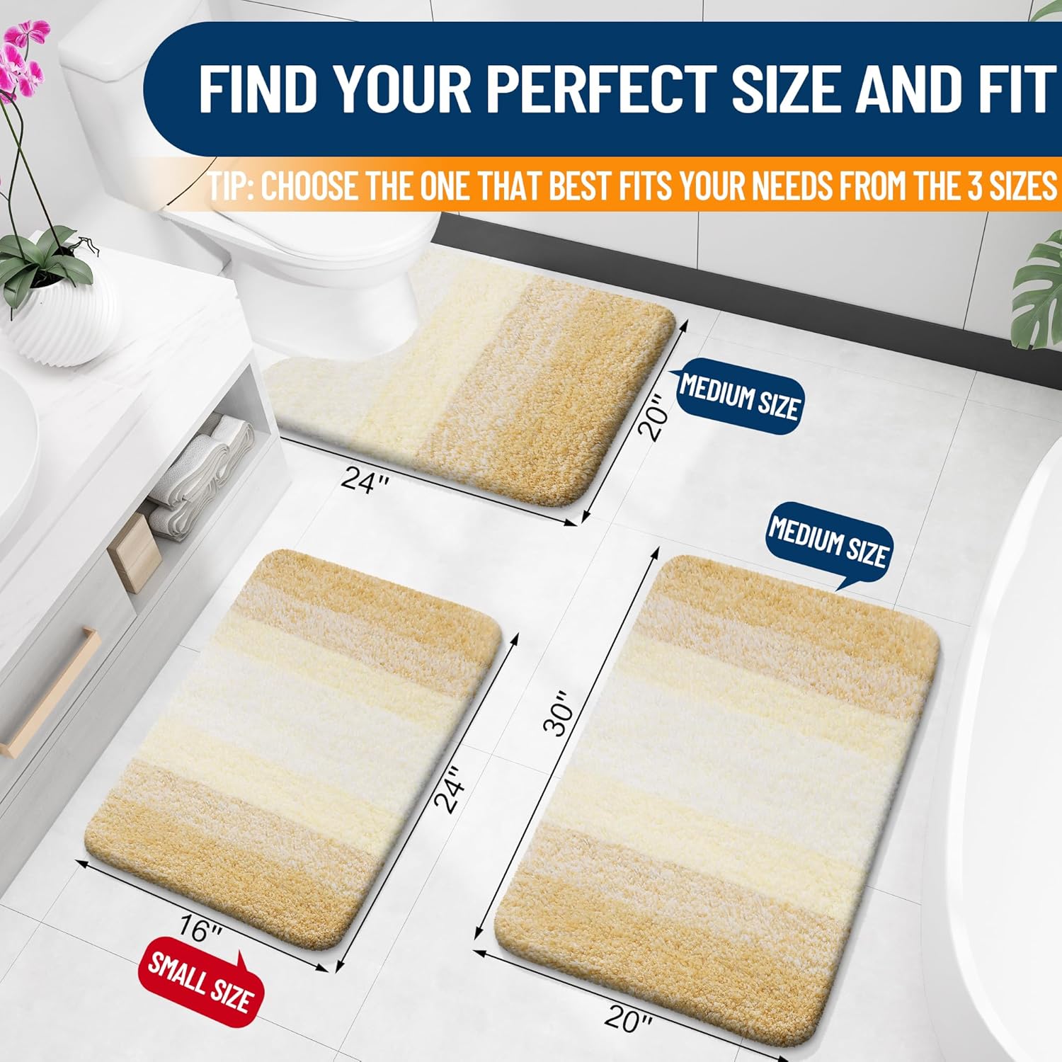 OLANLY Bathroom Runner Rug - Extra Soft Microfiber Mat with Rubber Backing | Quick Dry, Washable, 47x17" in Light Yellow