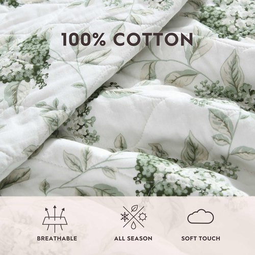 Laura Ashley - King Quilt Set, Elegant Lightweight Bedding with Matching Sham(s), Super Soft and Cozy Home Decor (Portland Floral Green, King)