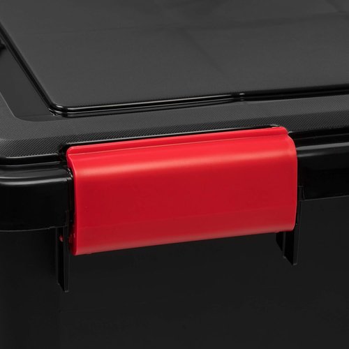 IRIS USA WeatherPro 74 Qt Storage Bins - BPA-Free Plastic with Tight Seal & Latch | 4 Pack - Black/Red