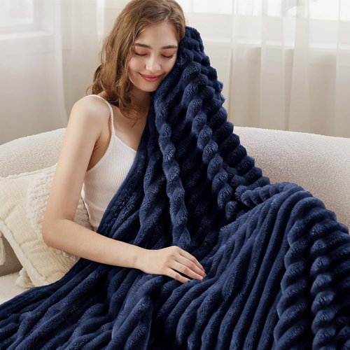 Bedsure GentleSoft Fleece Blanket - Cozy Navy Blue Throw for Couch, Perfect Size 60x80 Inches