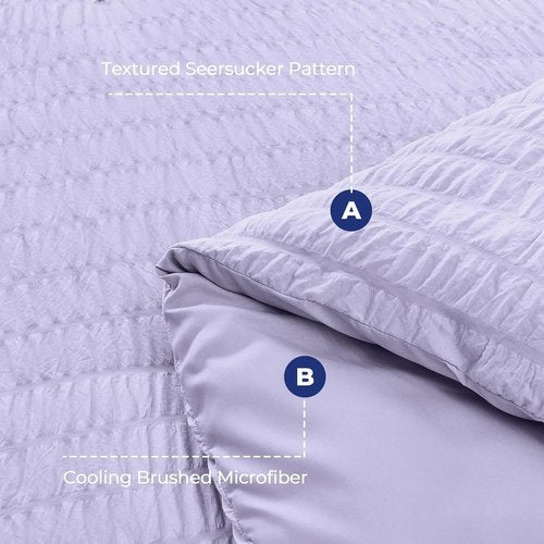 HYMOKEGE King Size Comforter Set - Light Purple Seersucker 7-Piece Luxury Bedding Set