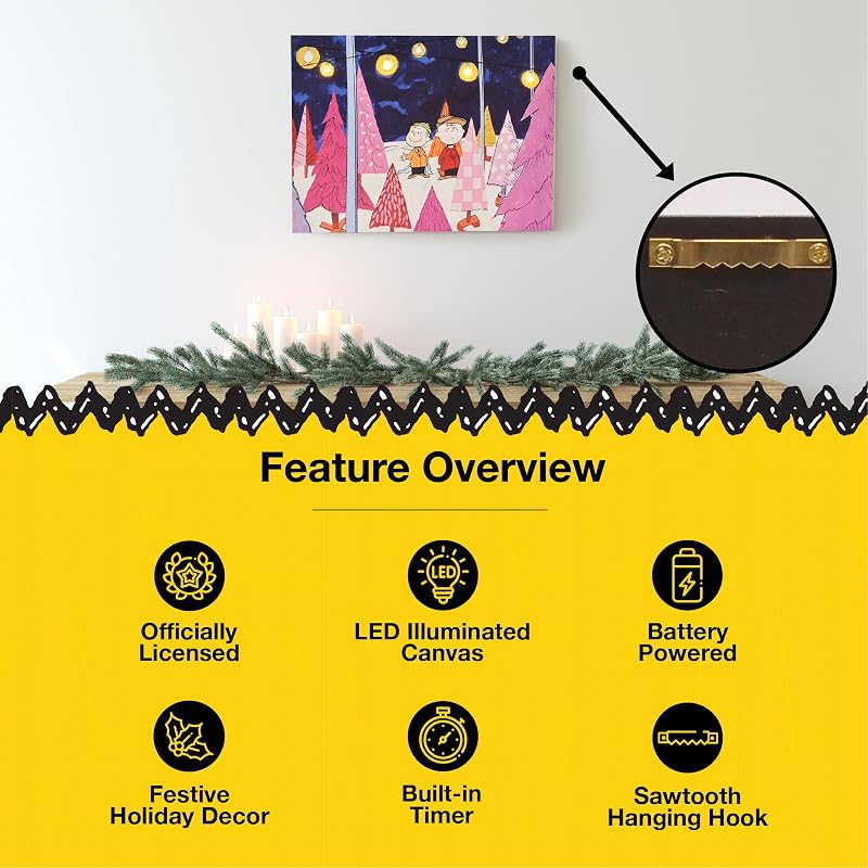 Charlie Brown Peanuts Christmas Tree Farm LED Canvas (12x16) – Fibre Optic Lights, Officially Licensed