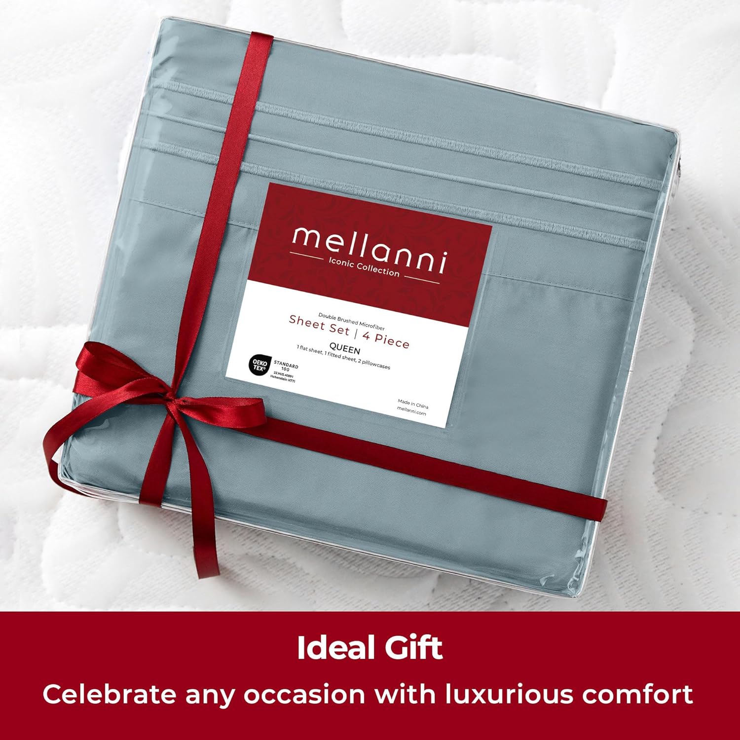 Mellanni Extra Deep Split King Sheets - 5 PC Hotel Luxury Bedding Set - Ultra Soft, Cooling, Wrinkle Resistant (Spa Blue)