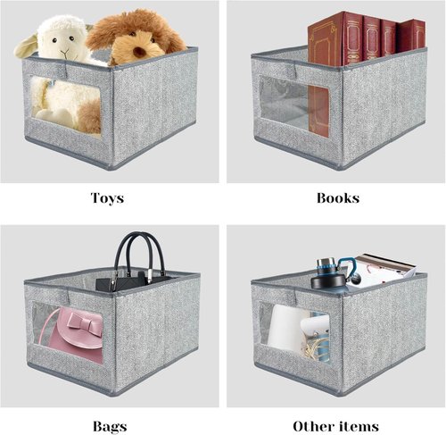 Linen Closet Storage Bins - 6 Pieces with Clear Window | Organize Clothes, Books & More