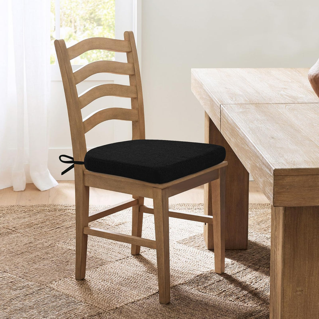 HOMELYSIAN Chair Cushions for Dining Chairs, Non Slip Chair Pads with Ties and Washable Covers, Memory Foam Kitchen Chair Cushions Set of 4, 16"X16"X2.5", Black