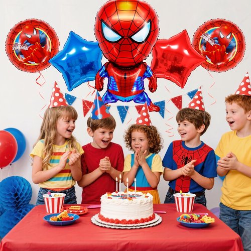 Spider Birthday Party Supplies, 5Pcs Spider Hero Theme Balloons Decoration for Girls Boys Kids & Adults Birthday Decorations and Party Supplies