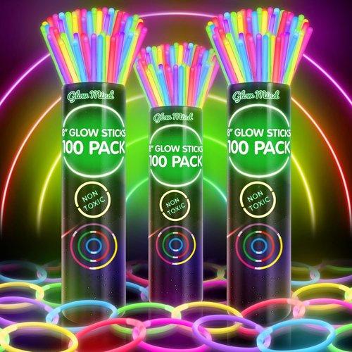 300 Ultra Bright Glow Sticks by Glowtastic - Halloween Glow in the Dark Party Supplies | 8-Inch Glowsticks with Bracelets & Necklaces